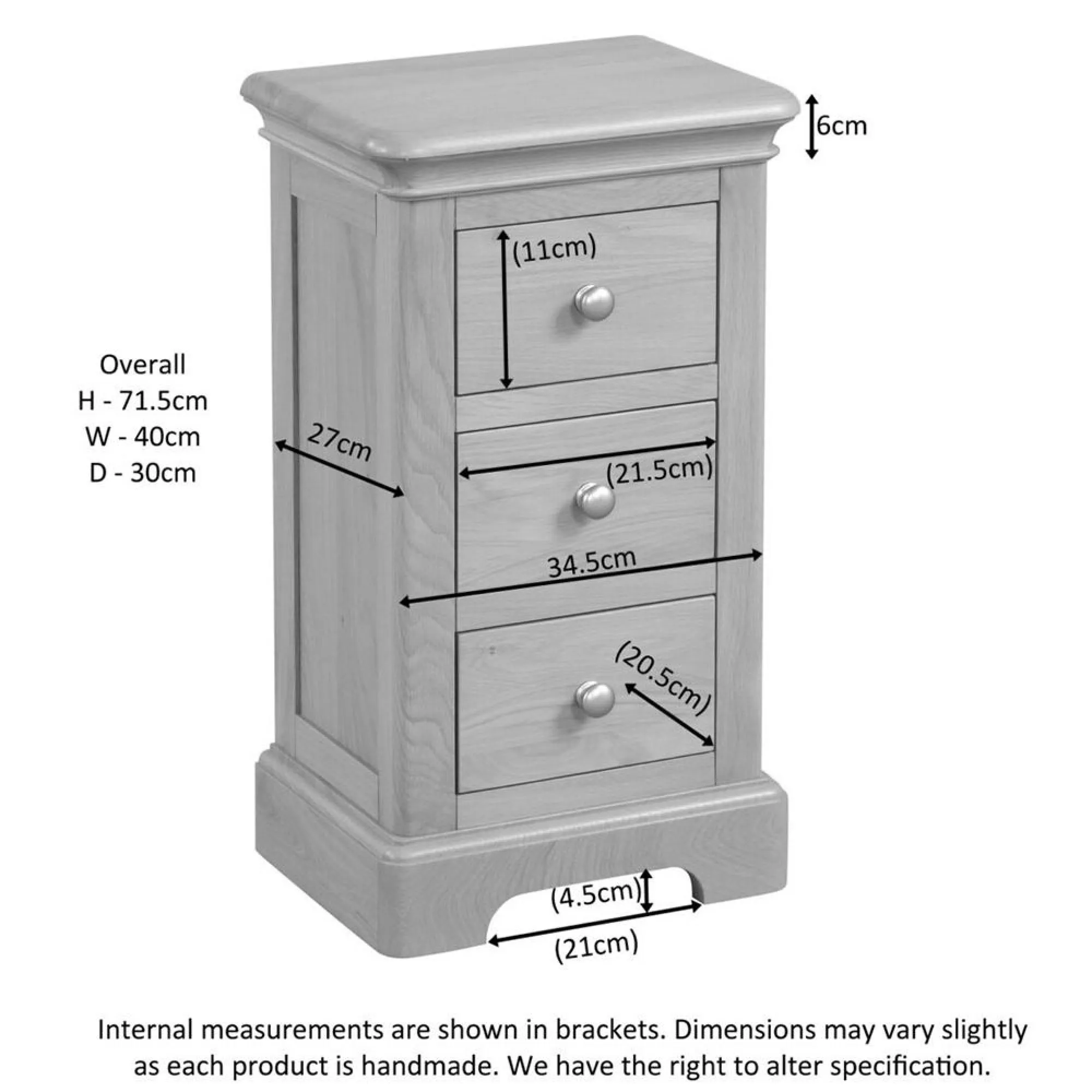 Romford Oak 3 Drawer Compact Bedside Cabinet - Pale Oak
