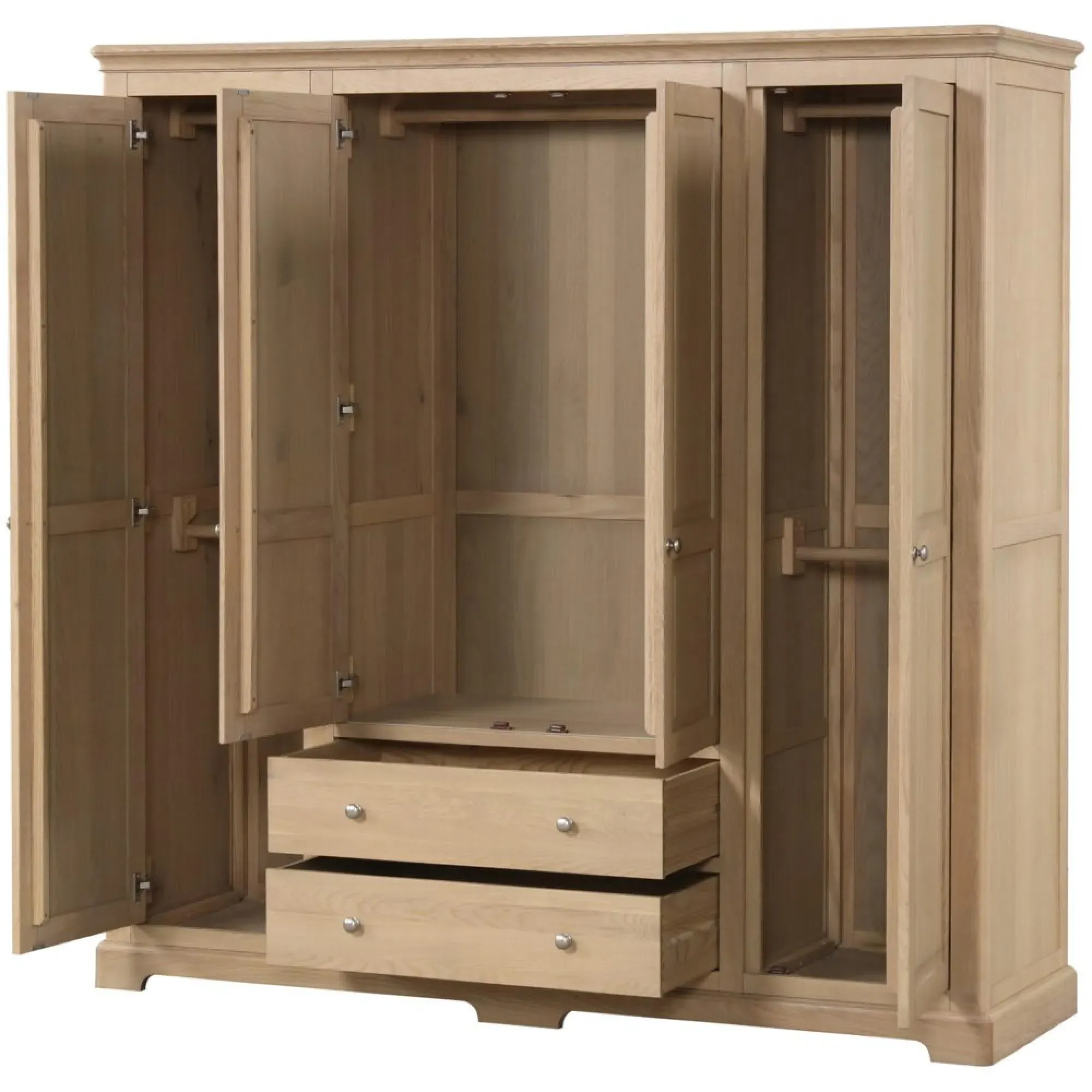 Romford Oak 4 Door Wardrobe with Drawers - Pale Oak