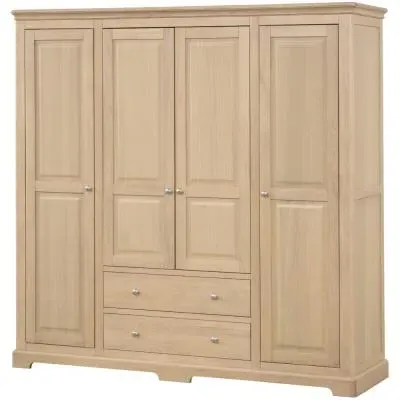 Romford Oak 4 Door Wardrobe with Drawers - Pale Oak