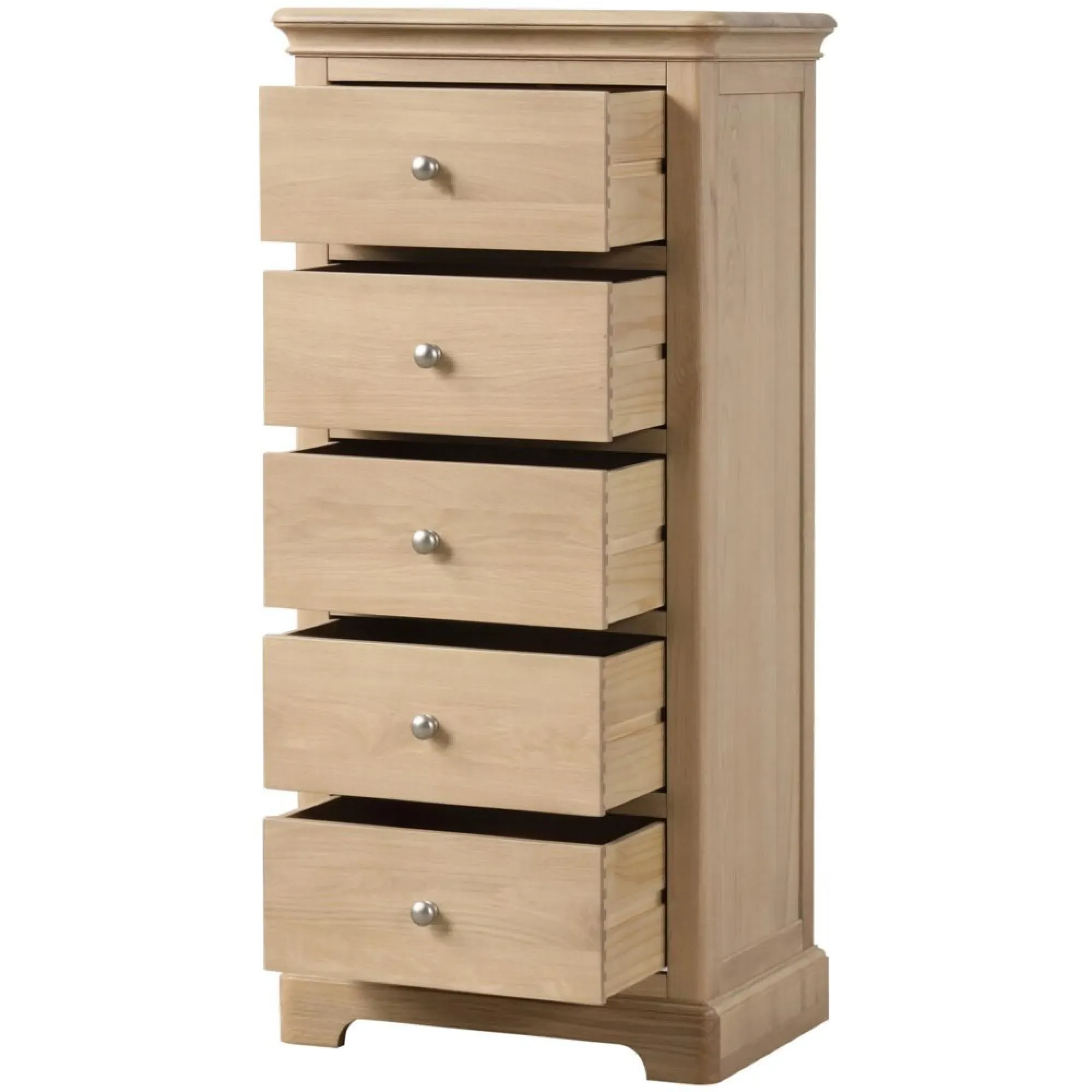 Romford Oak 5 Drawer Narrow Chest - Pale Oak