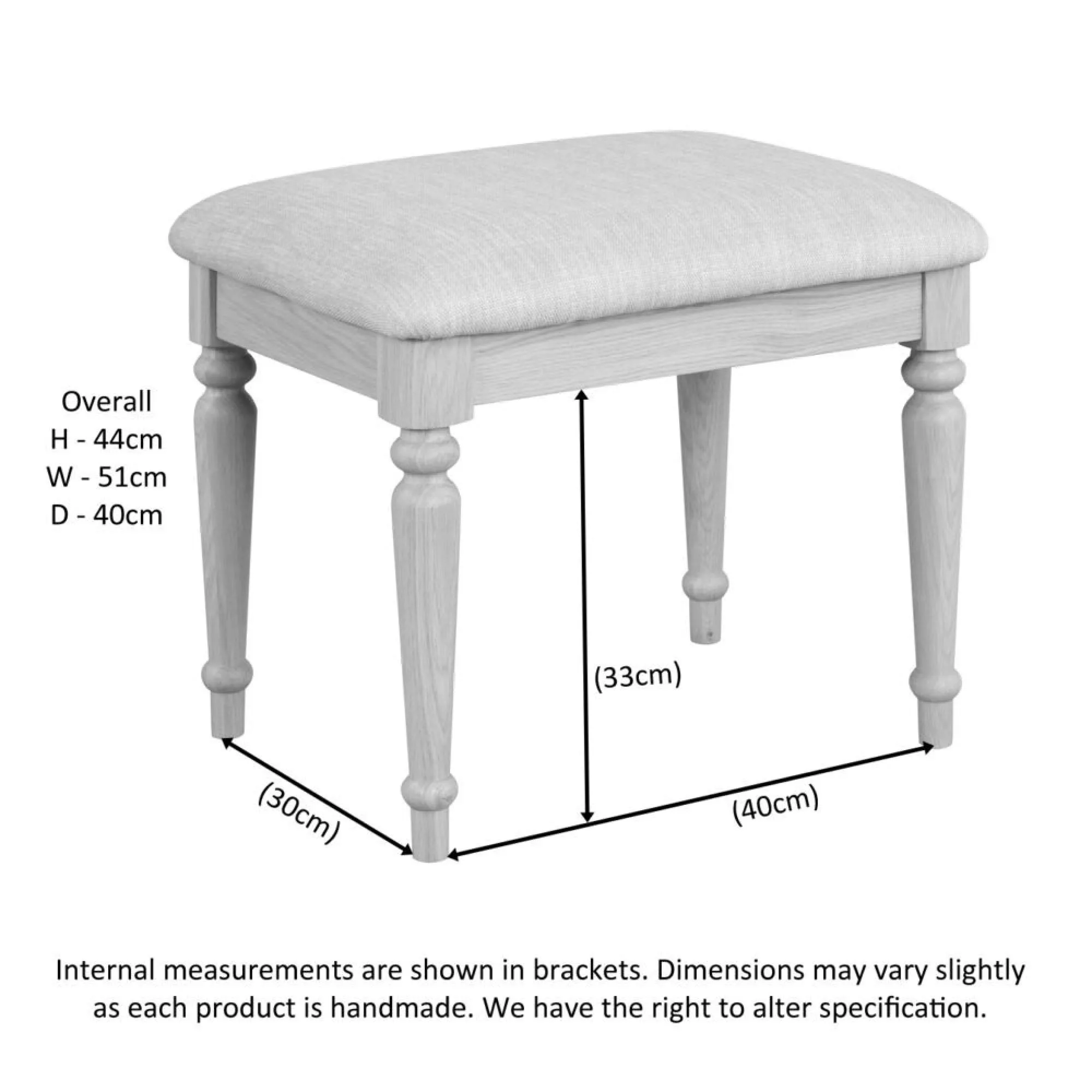 Romford Oak Padded Dressing Stool - Pale Oak