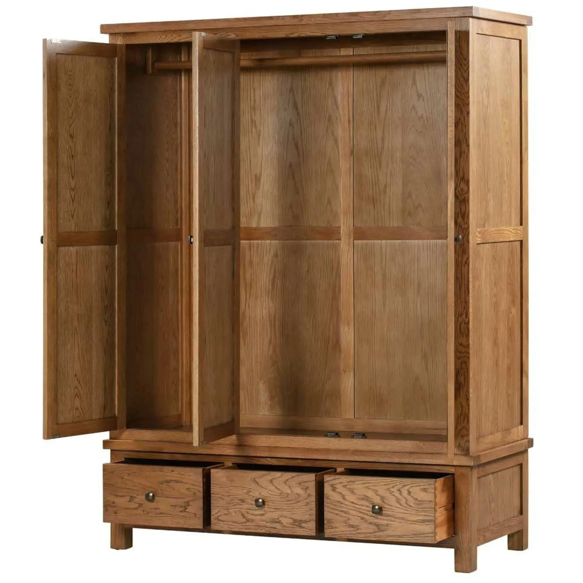 Rustic Oak 3 Door Triple Wardrobe - Oak