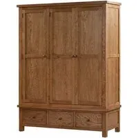 Rustic Oak 3 Door Triple Wardrobe - Oak