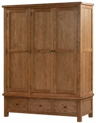 Rustic Oak 3 Door Triple Wardrobe - Oak image