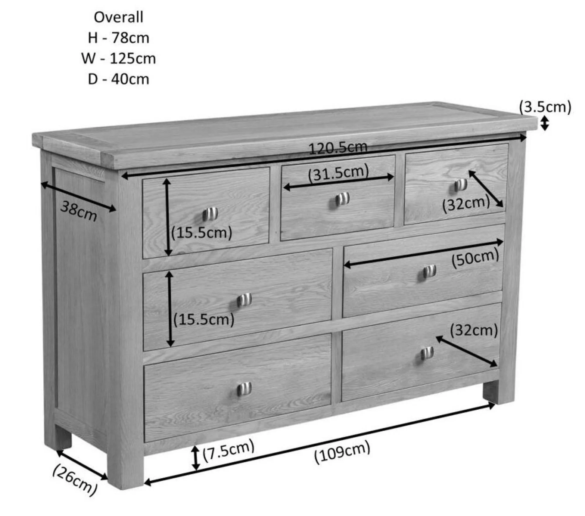 Rustic Oak 3+4 Drawer Chest - Natural