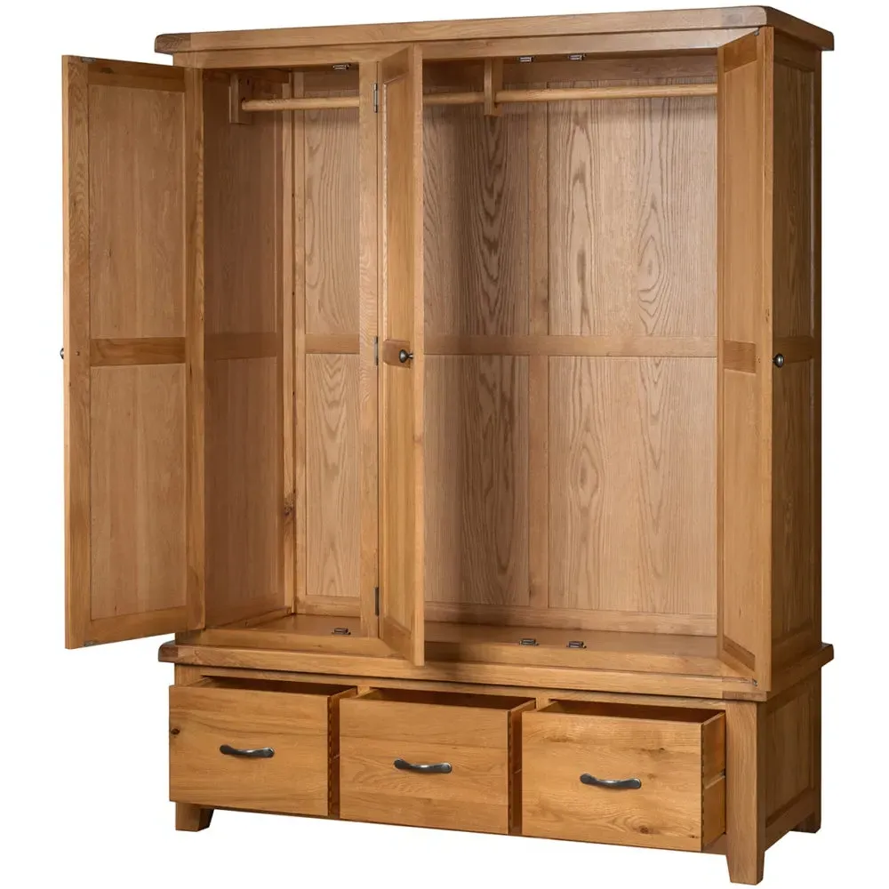 Somer Oak 3 Door Triple Wardrobe - Wax