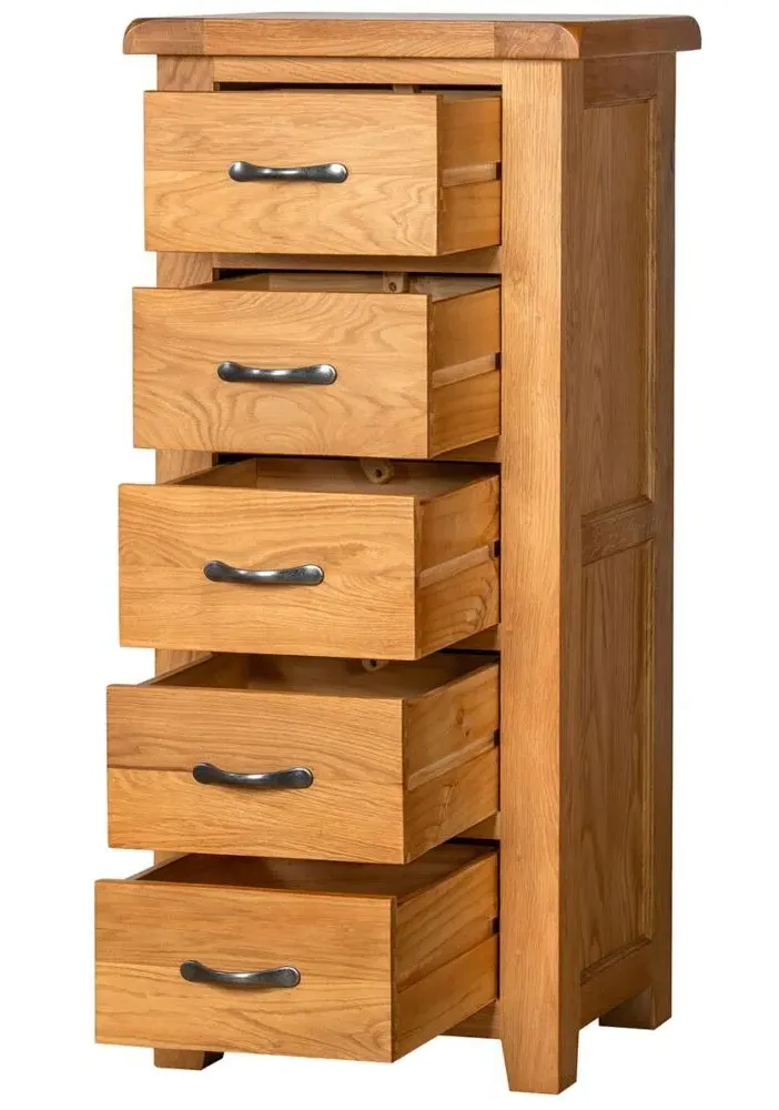Somer Oak 5 Drawer Narrow Chest - Wax