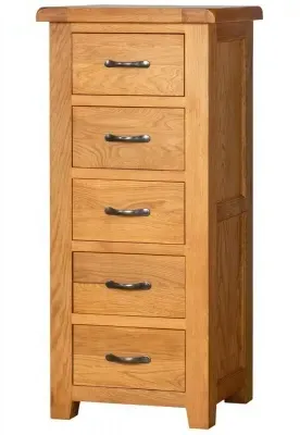Somer Oak 5 Drawer Narrow Chest - Wax image