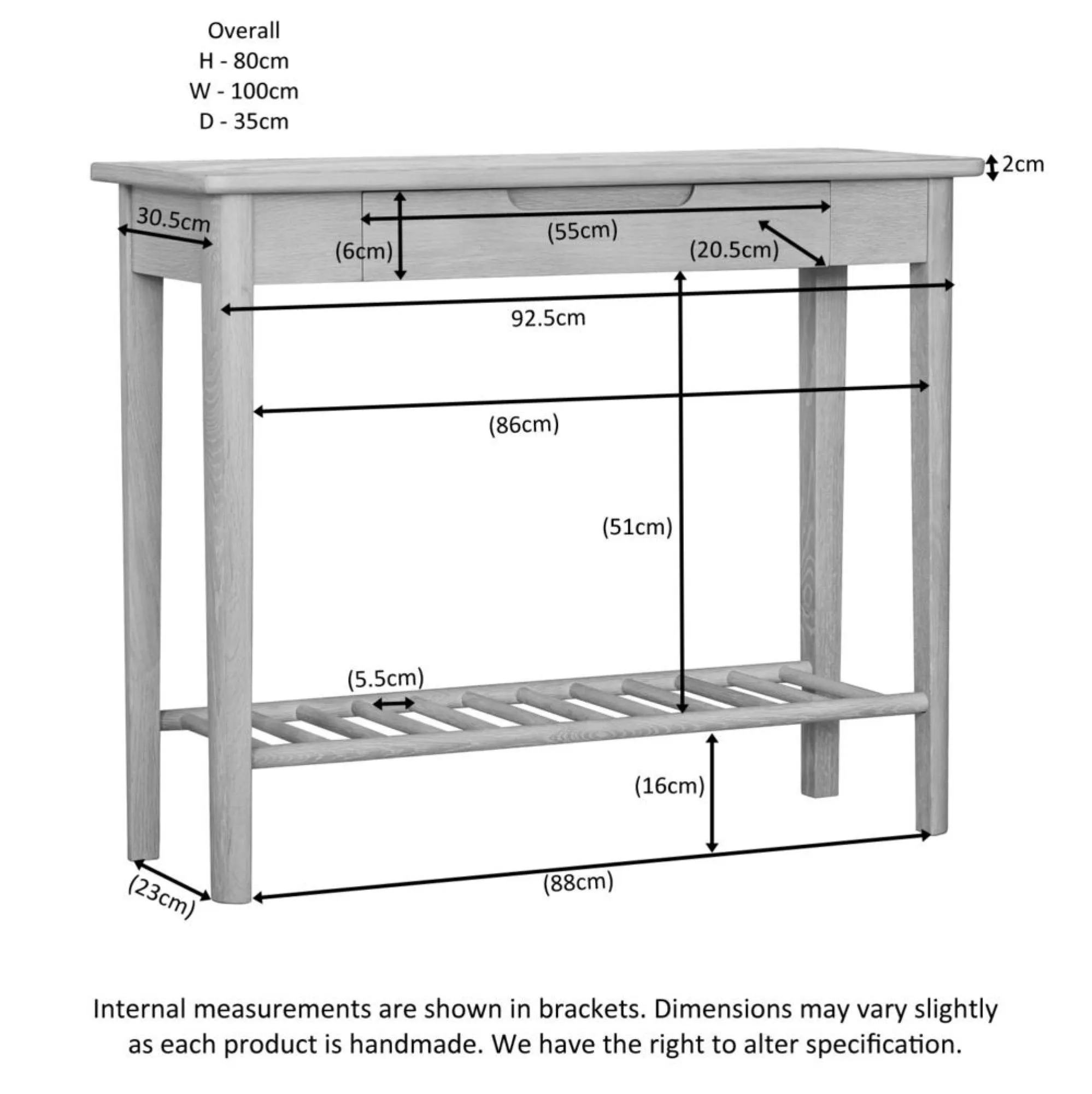 Twyford Oak 1 Drawer Console Table - Oak