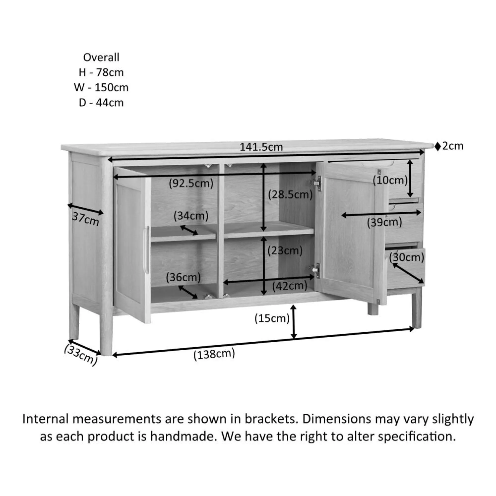 Twyford Oak 150cm 2 Door Sideboard - Pale Oak