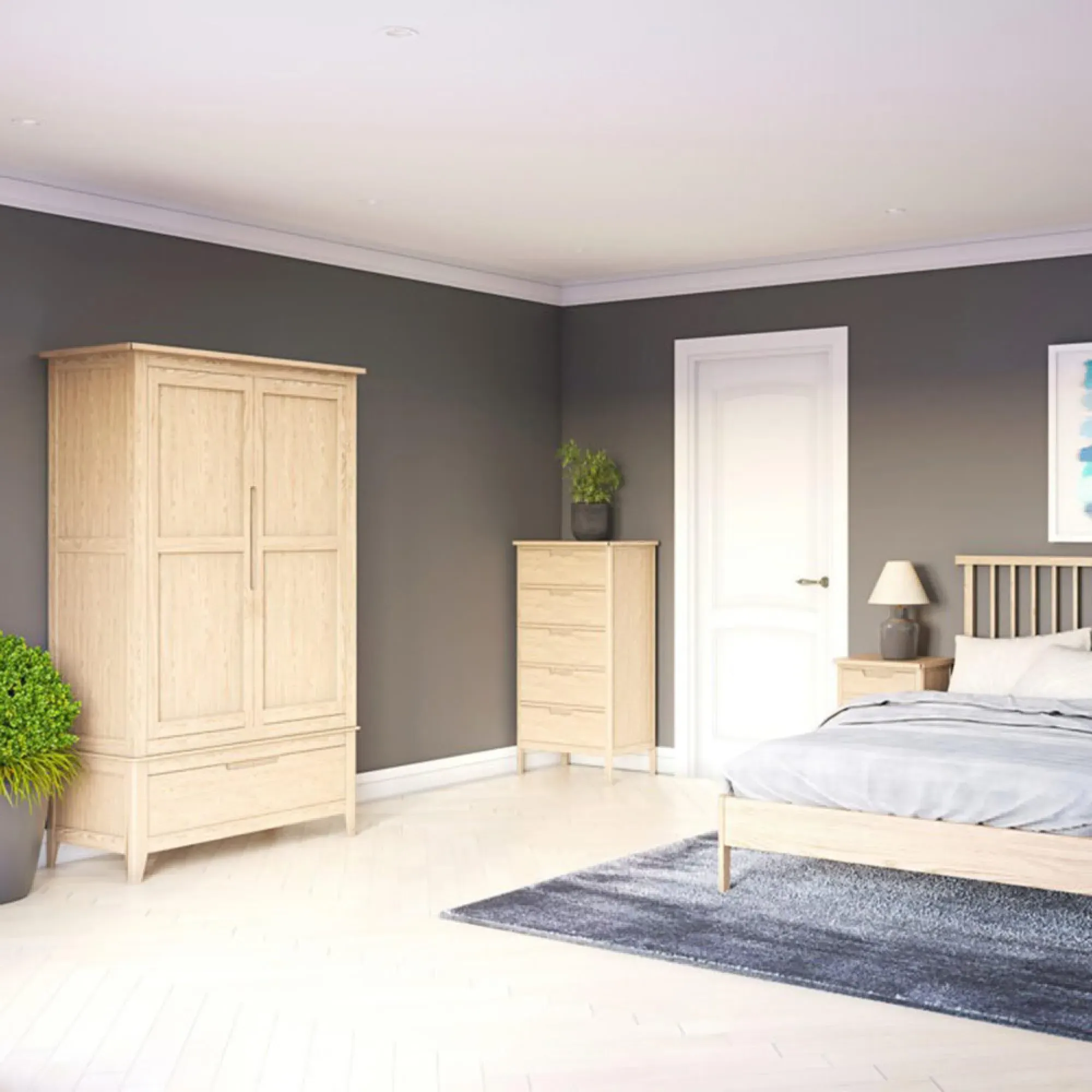 Twyford Oak 2 Door 1 Drawer Double Wardrobe - Pale Oak