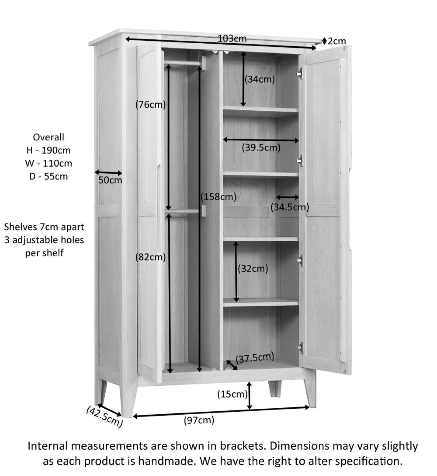 Twyford Oak 2 Door Wardrobe - Pale Oak