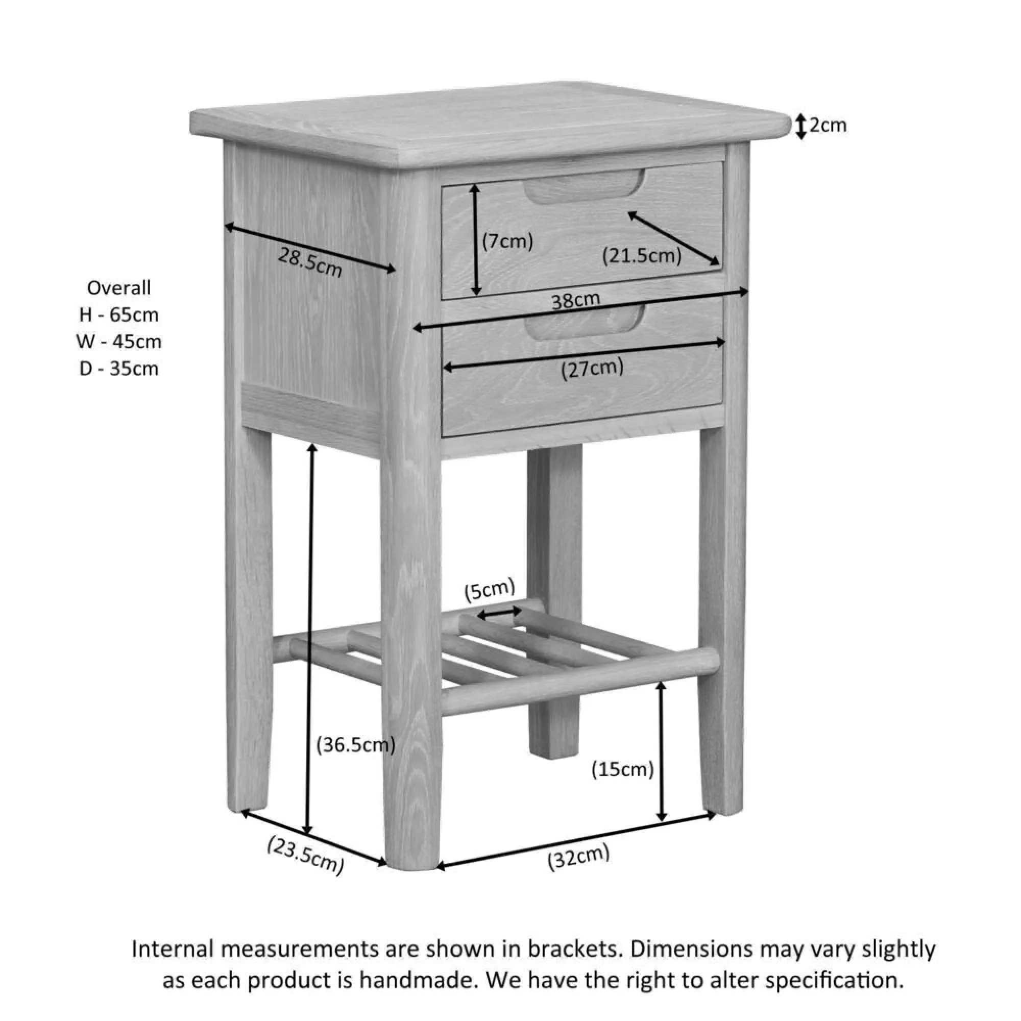 Twyford Oak 2 Drawer Bedside Cabinet - Pale Oak