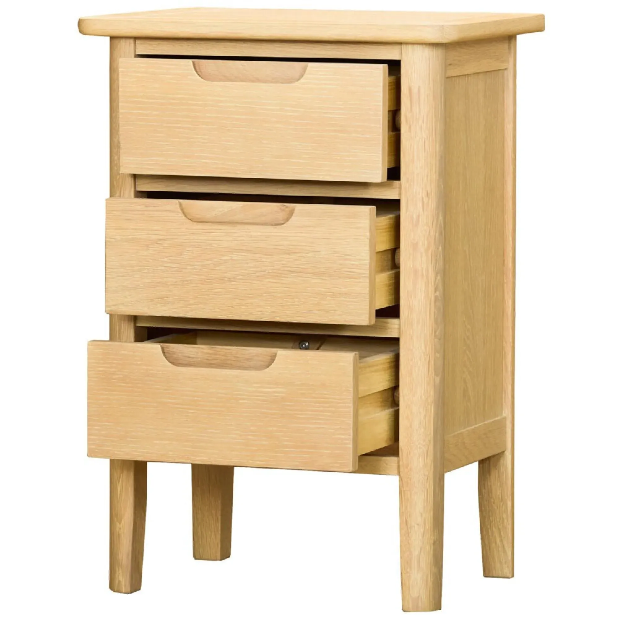 Twyford Oak 3 Drawer Bedside Cabinet - Pale Oak