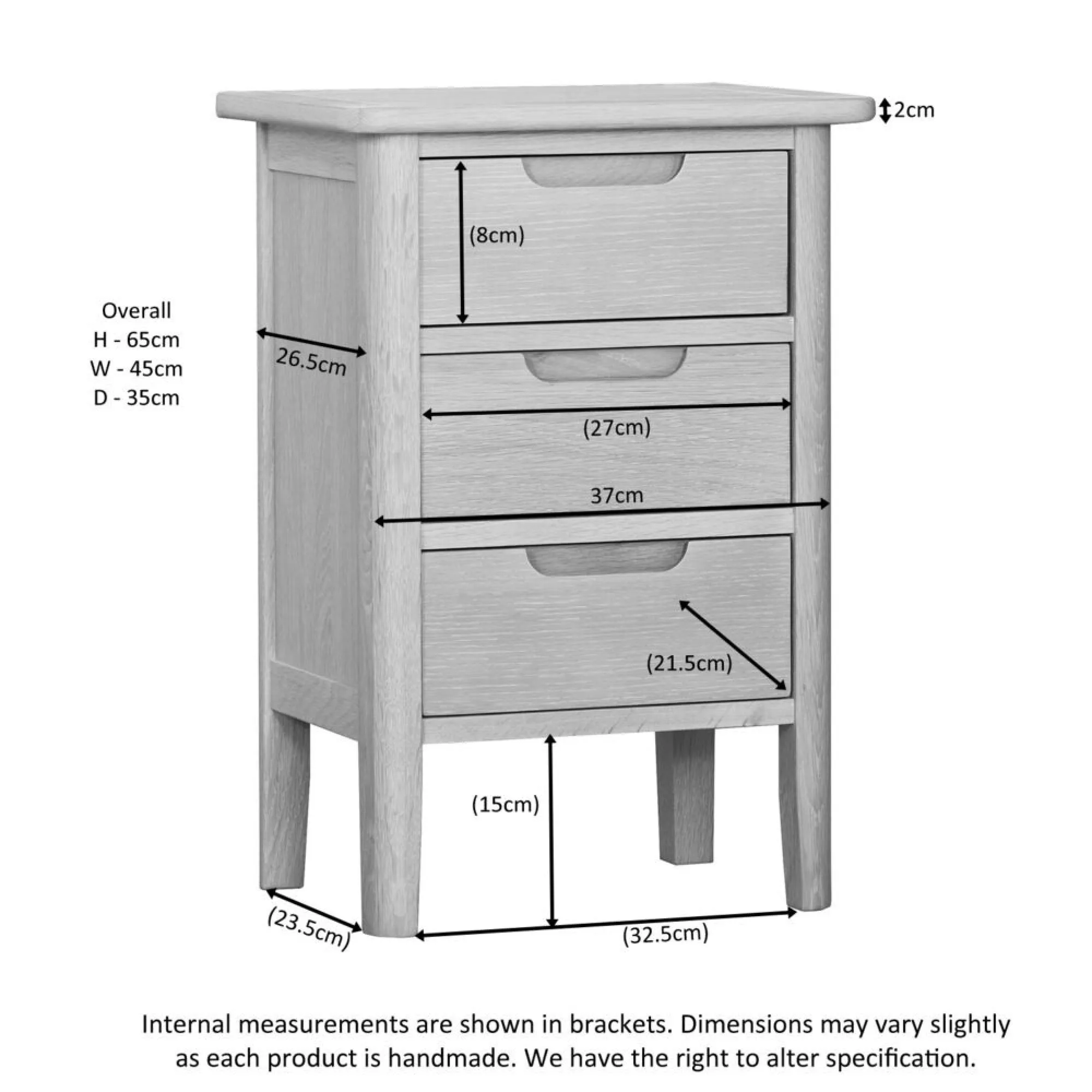 Twyford Oak 3 Drawer Bedside Cabinet - Pale Oak