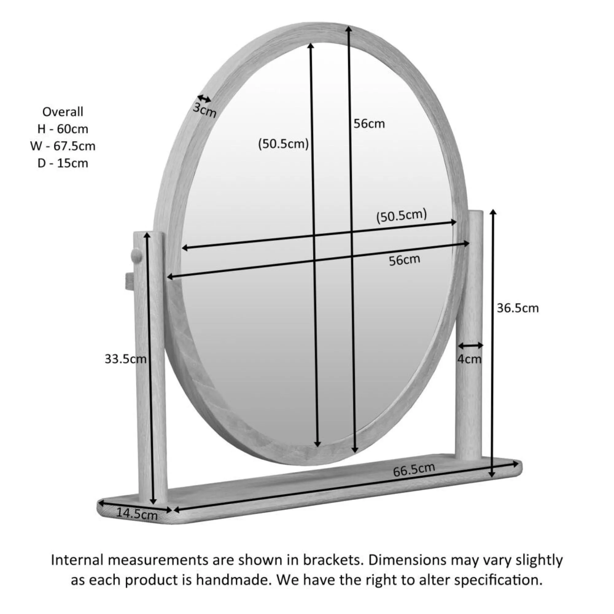 Twyford Round Dressing Mirror - Pale Oak