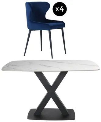 Vernal 4-Seater Dining Set with Langley Chairs - White