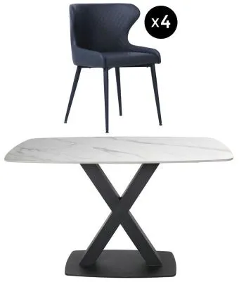 Vernal 4-Seater Dining Set with Langley Chairs - White