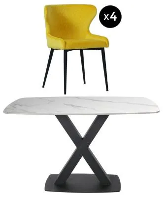 Vernal 4-Seater Dining Set with Langley Chairs - White