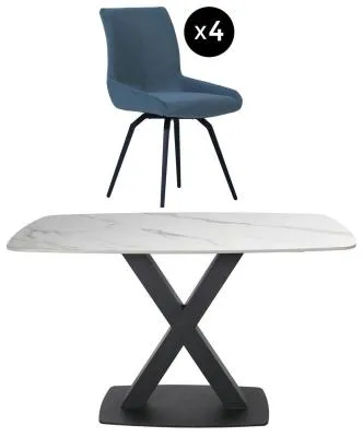 Vernal 4-Seater Dining Set with Malcom Swivel Chairs - Blue