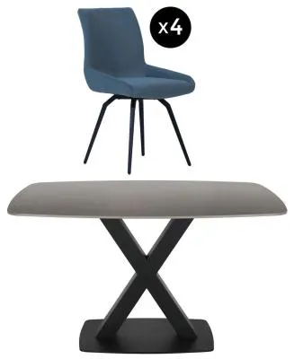 Vernal 4-Seater Dining Set with Malcom Swivel Chairs - Grey