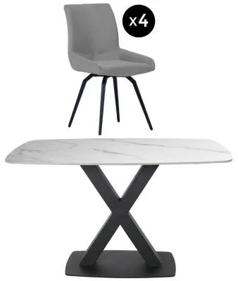 Vernal 4-Seater Dining Set with Malcom Swivel Chairs - White