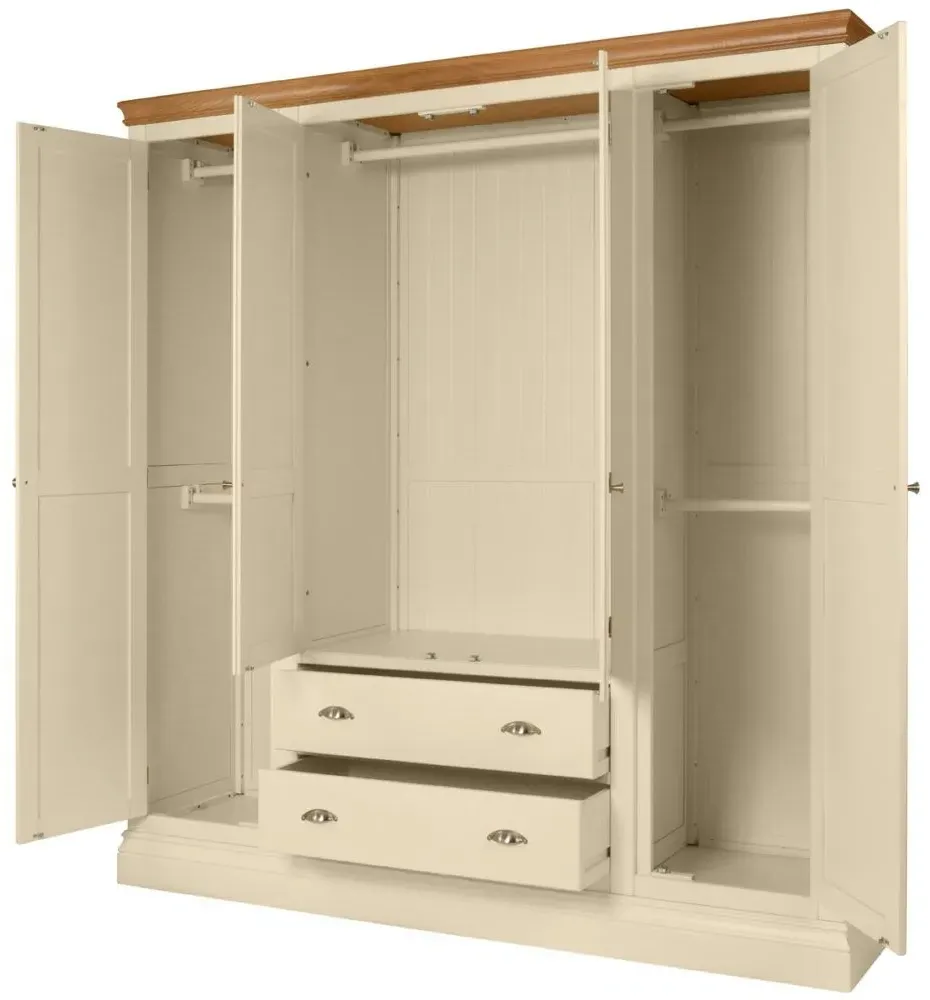Versailles 4 Door Wardrobe with Drawers - Ivory, Oak