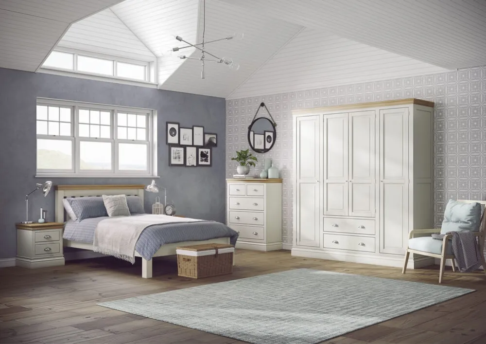 Versailles 4 Door Wardrobe with Drawers - Ivory, Oak