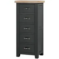 Wilmont 5 Drawer Narrow Chest - Raven Black, Oak