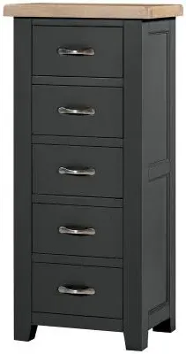 Wilmont 5 Drawer Narrow Chest - Raven Black, Oak image