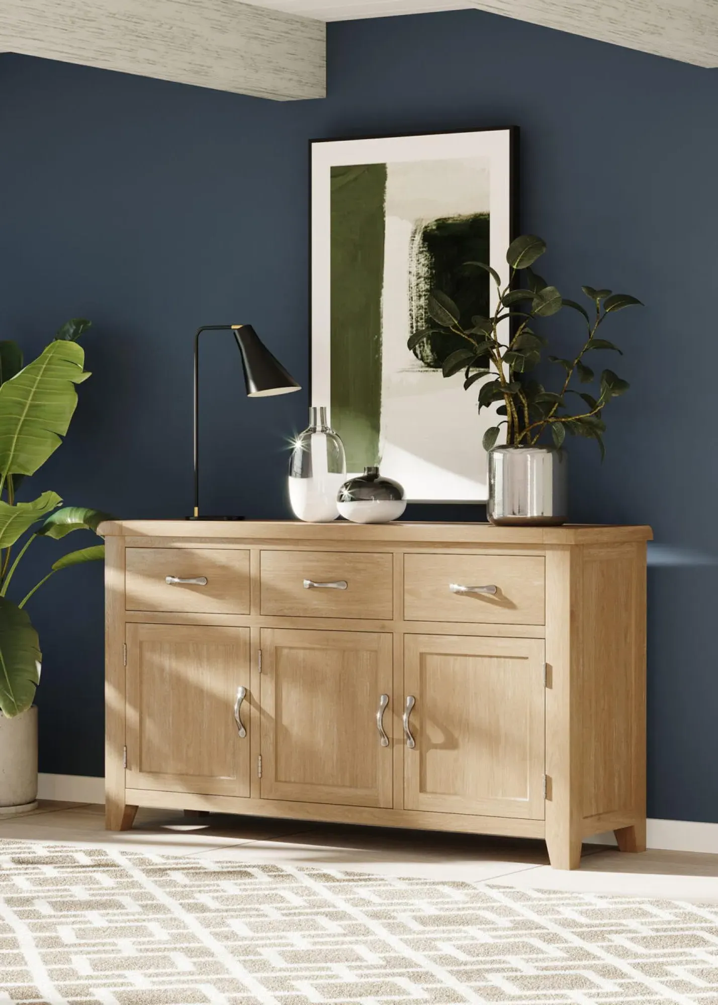 Wilmont Oak 150cm 3 Door Sideboard - Pale White Washed