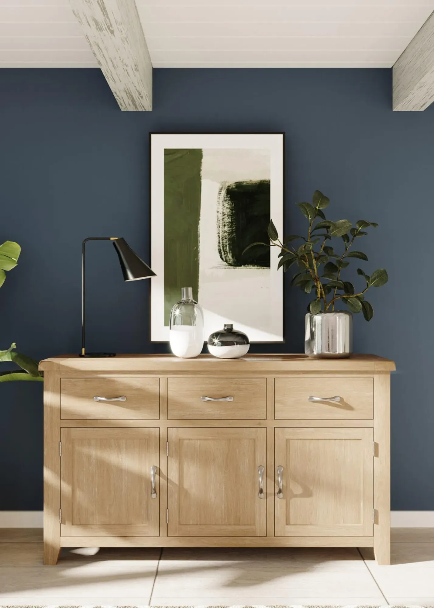 Wilmont Oak 150cm 3 Door Sideboard - Pale White Washed