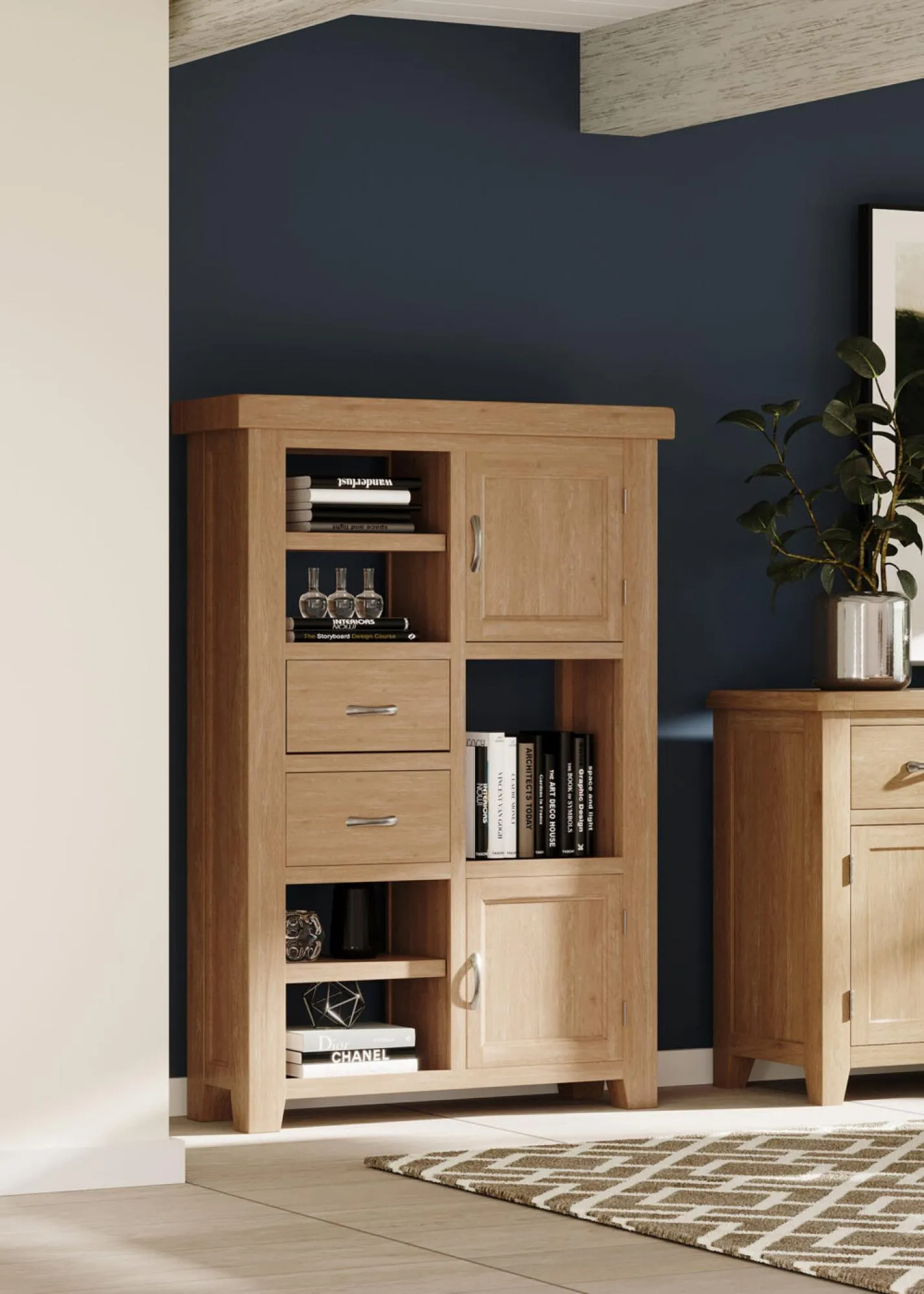 Wilmont Oak 2 Door Display Unit - Pale White Washed, Oak