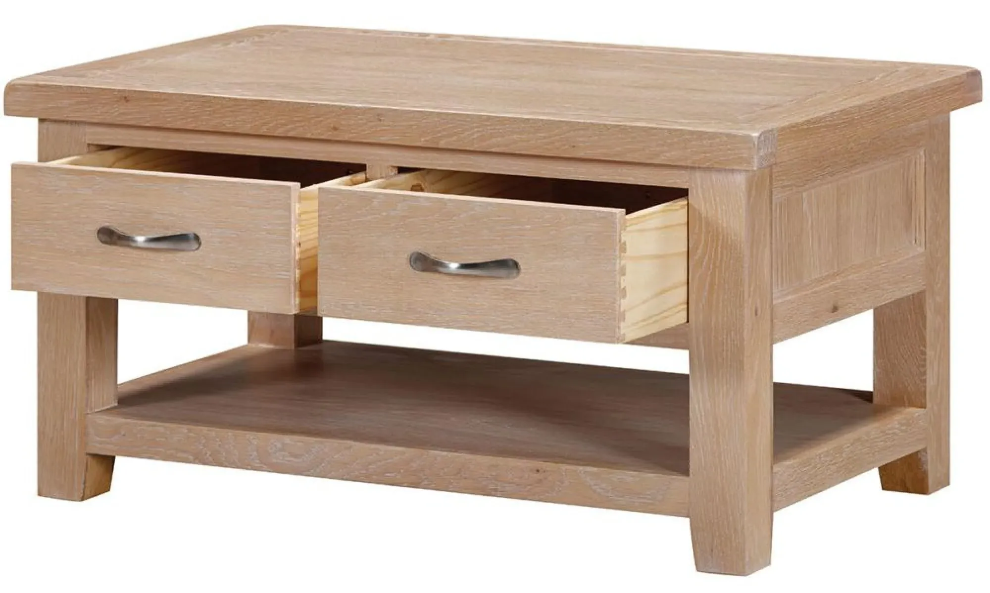 Wilmont Oak 2 Drawer Coffee Table - Pale White Washed, Oak