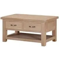 Wilmont Oak 2 Drawer Coffee Table - Pale White Washed, Oak