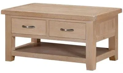 Wilmont Oak 2 Drawer Coffee Table - Pale White Washed, Oak