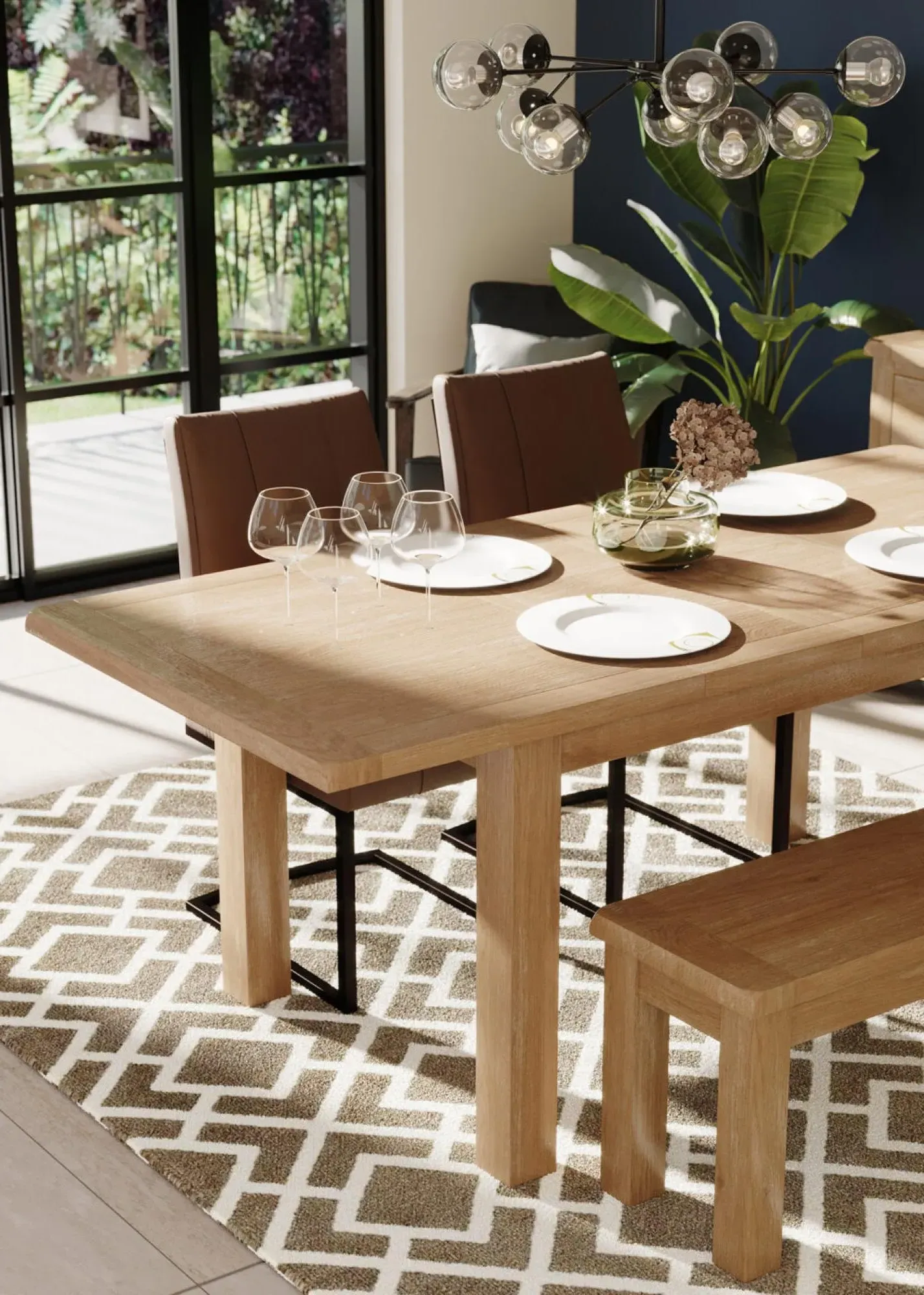 Wilmont Oak 4-8 Seater Extending Dining Table - Pale White Washed