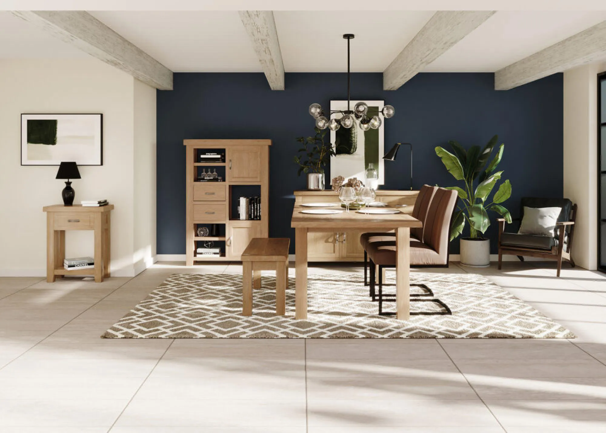 Wilmont Oak Large Dining Bench - Pale White Washed, Oak