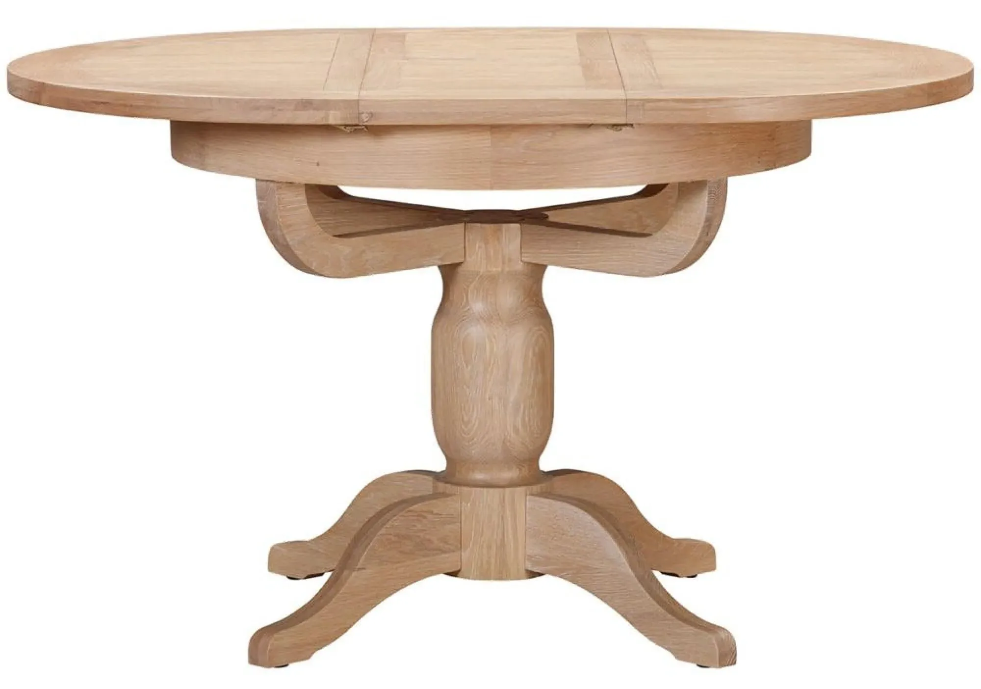Wilmont Oak Round Extending Dining Table - Pale White Washed