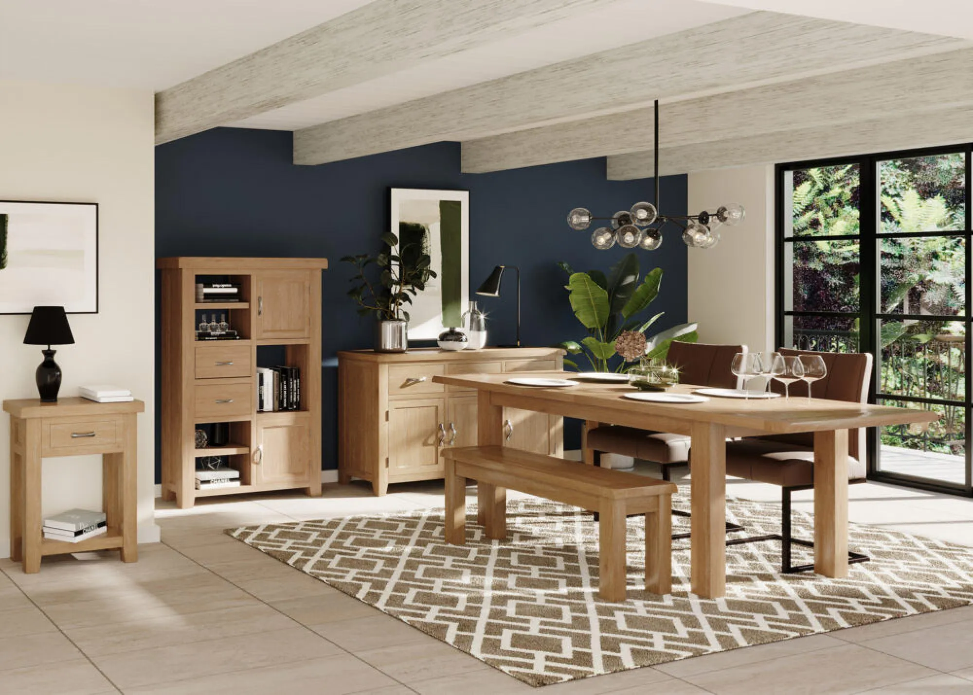 Wilmont Oak Small Dining Bench - Pale White Washed