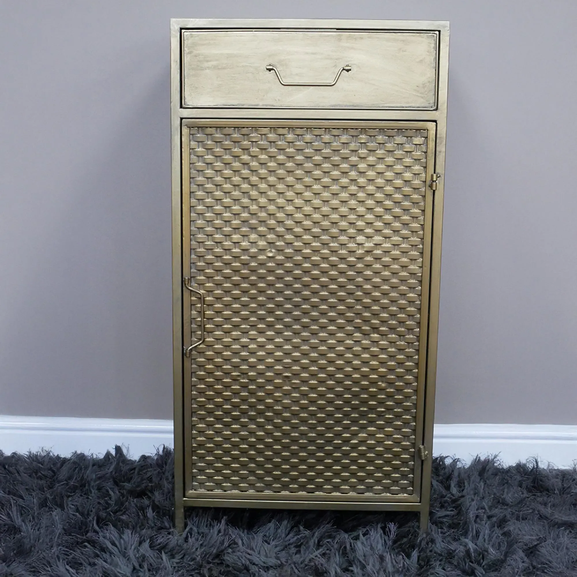 1 Door 1 Drawer Bedside Cabinet - Gold, Metal