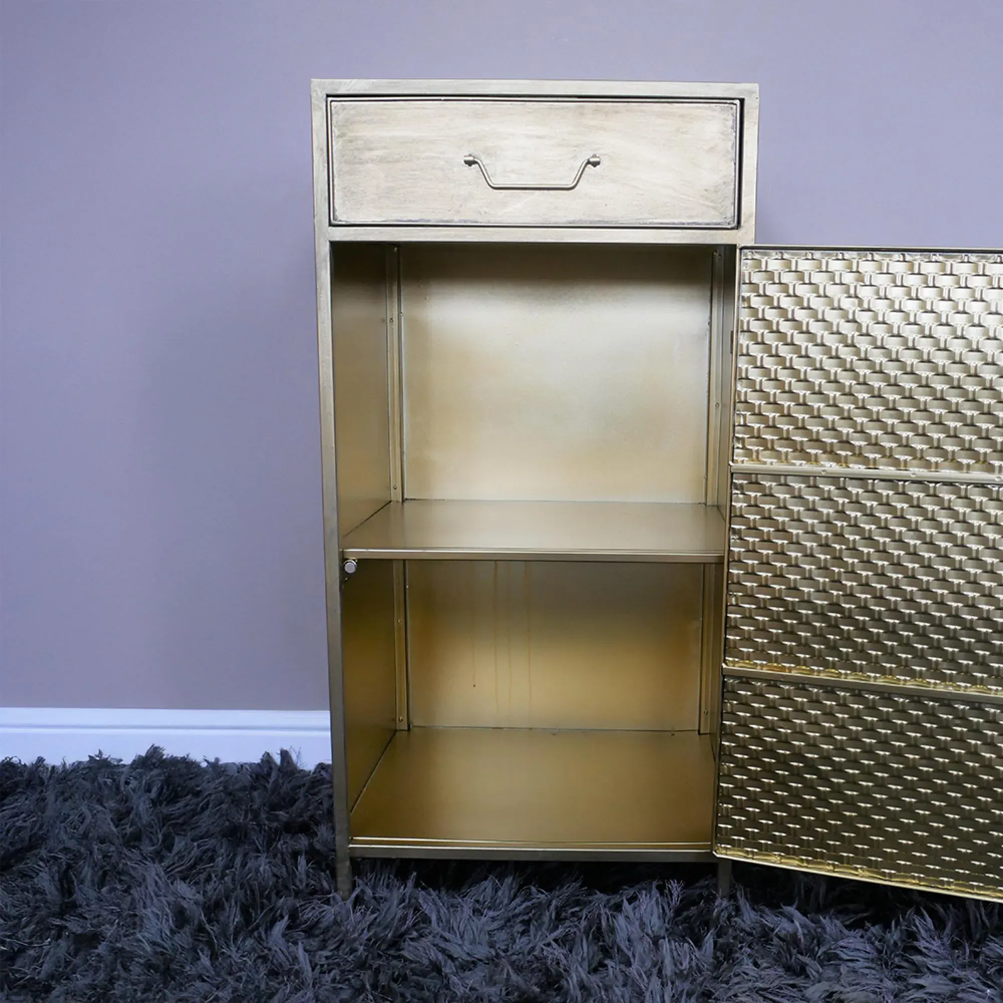 1 Door 1 Drawer Bedside Cabinet - Gold, Metal