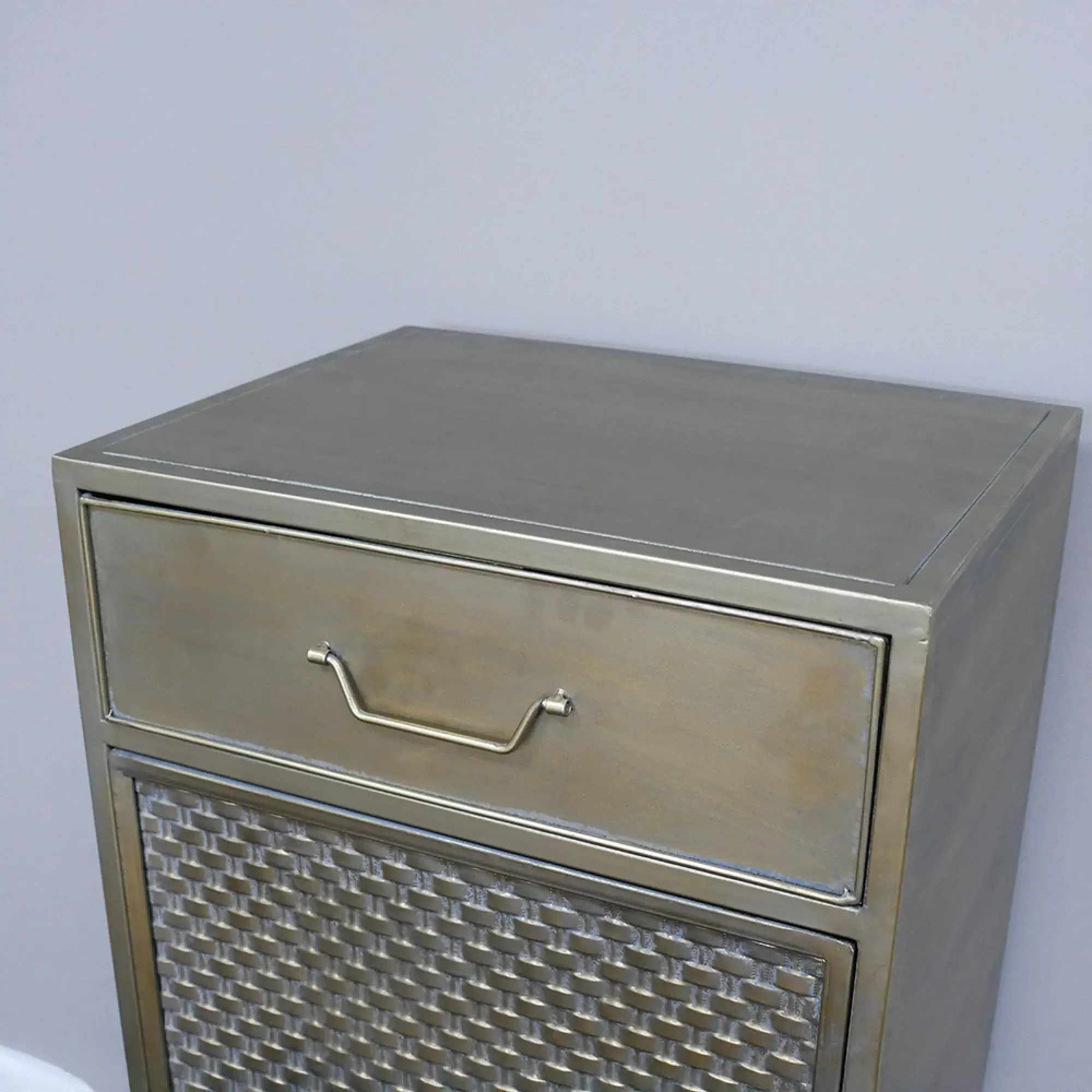 1 Door 1 Drawer Bedside Cabinet - Gold, Metal