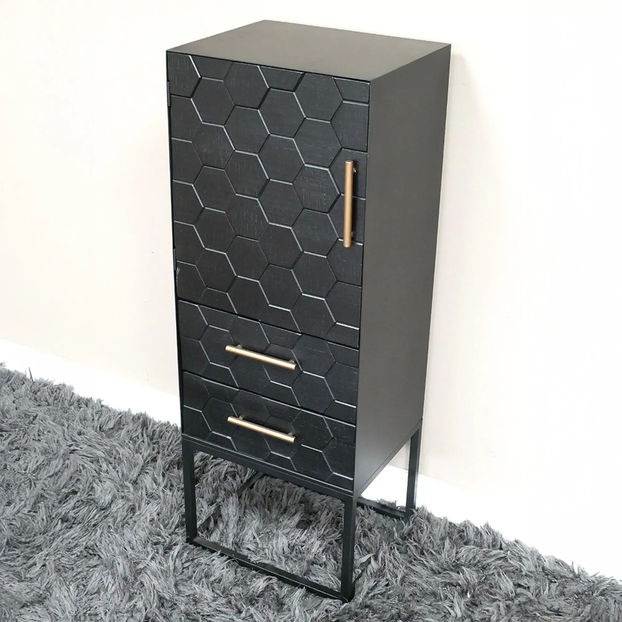 1 Door 2 Drawer Hall Cabinet - Black, Metal
