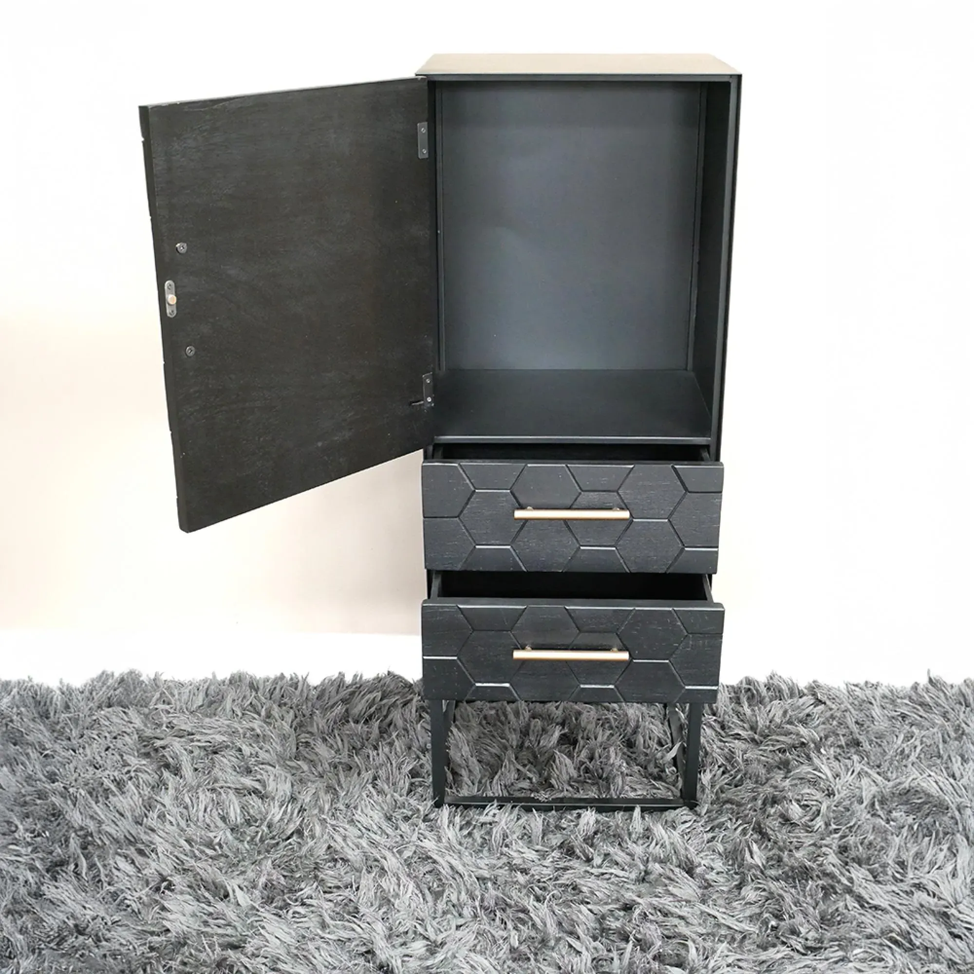 1 Door 2 Drawer Hall Cabinet - Black, Metal