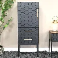 1 Door 2 Drawer Hall Cabinet - Black, Metal