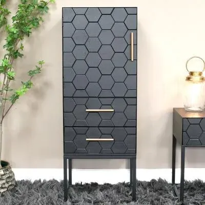 1 Door 2 Drawer Hall Cabinet - Black, Metal