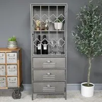 1 Door 3 Drawer Display Cabinet - Grey, Metal