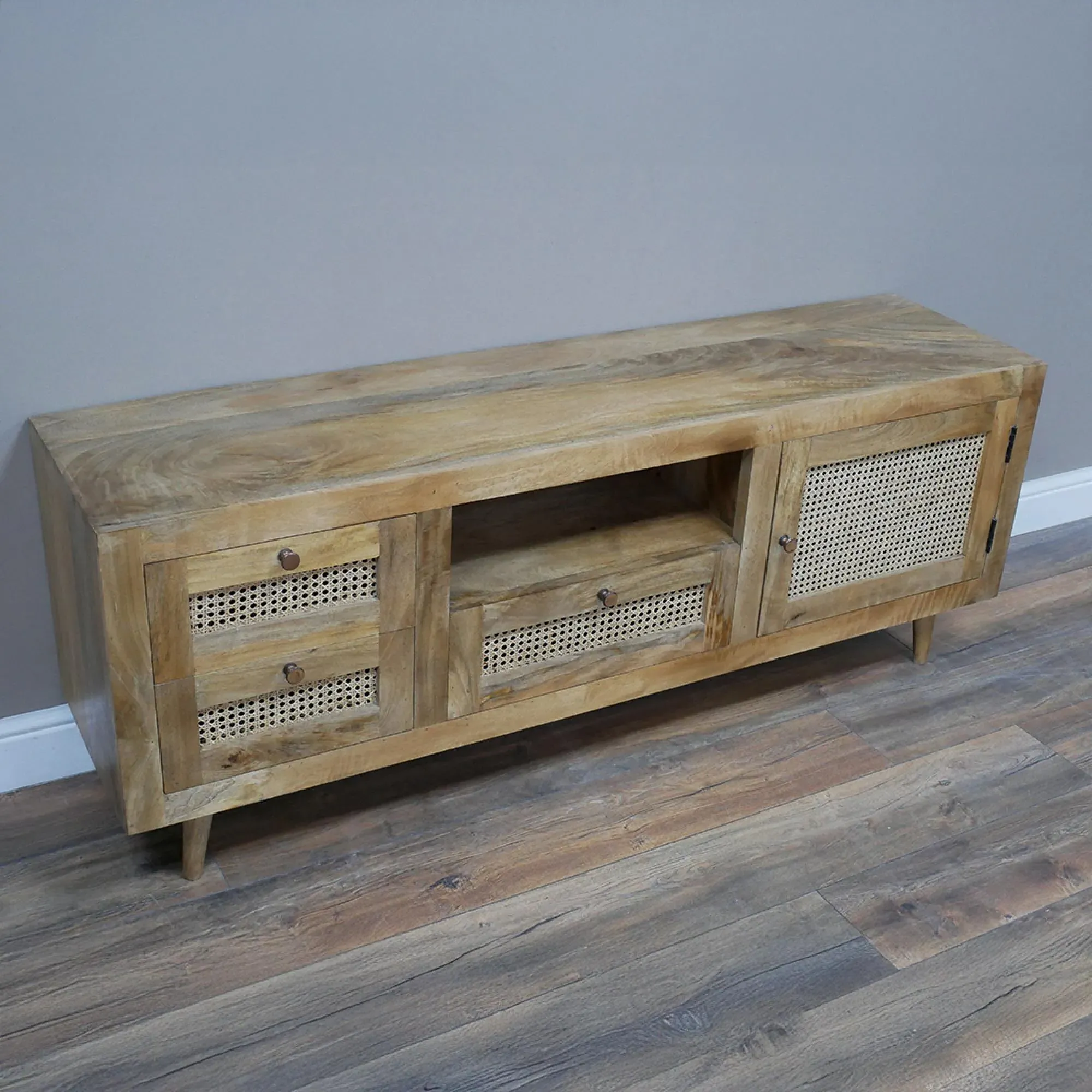 1 Door 3 Drawer TV Unit - Acacia Wood, Rattan