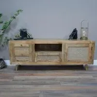 1 Door 3 Drawer TV Unit - Acacia Wood, Rattan